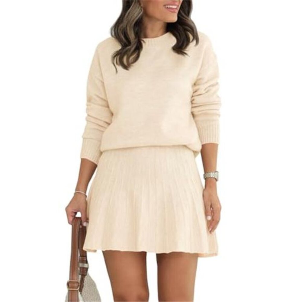 Womens 2 Piece Sweater Skirt Set Knit Long Sleeve Mini Outfit